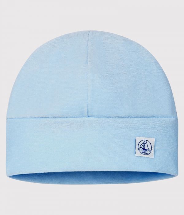 Bonnet naissance bébé en velours de coton biologique