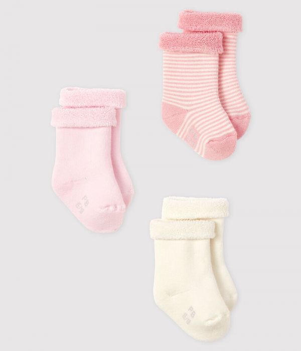 3 Paires/ensemble De Chaussettes De Bébé D'automne Et D'hiver Pour Filles,  Chaussettes Rayées Mi-mollet À Imprimé Fraise Rose Et Lapin (6-12 Mois, 1-2  Ans), Mode en ligne