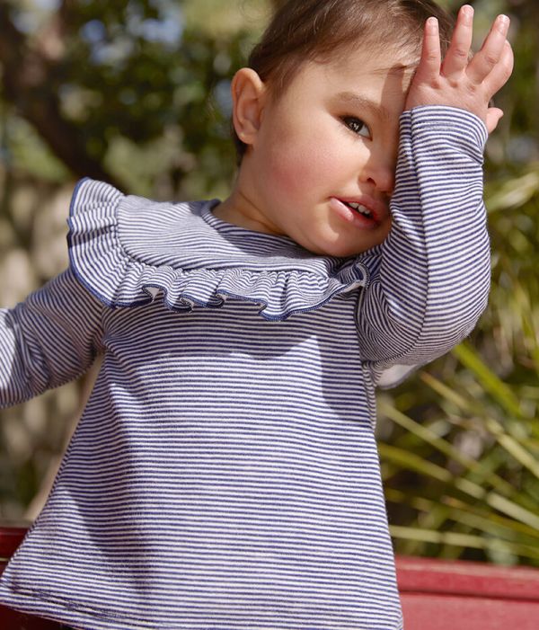 Blouse rayée manches longues en laine et coton bébé fille