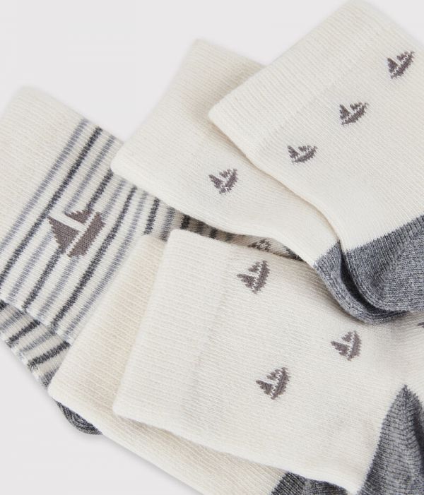 3 Paires De Chaussettes Enfant Petit Bateau - Coton Rayures Et Cœurs - Tiges Hautes - Tailles 23/26 à 35/38