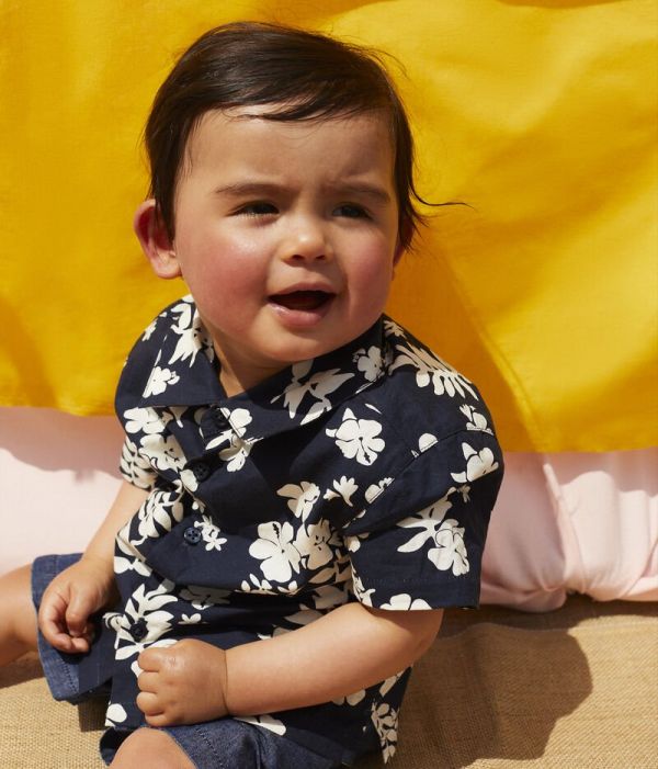 Chemise manches courtes imprimée Hawaï en popeline bébé