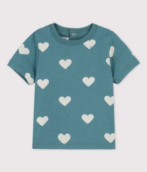 Tee-shirt manches courtes imprimé cœurs en coton bébé