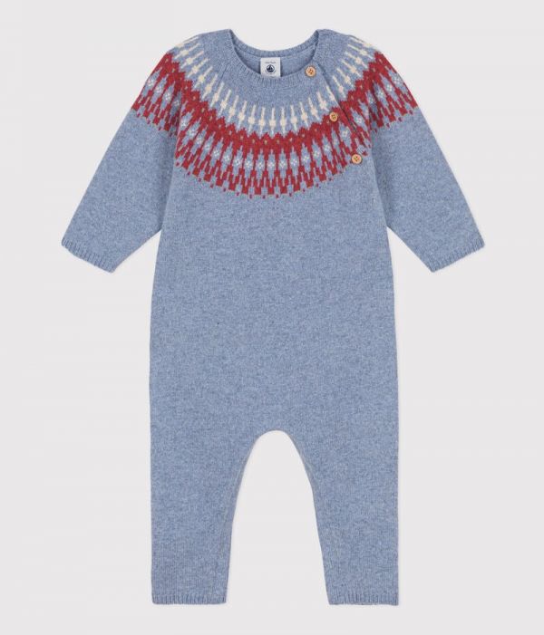 Combinaison longue jacquard bébé en tricot laine et coton
