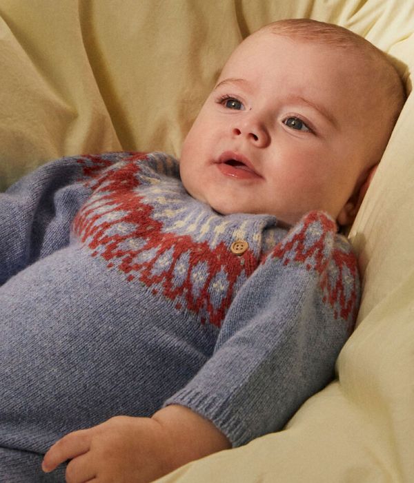 Combinaison longue jacquard bébé en tricot laine et coton
