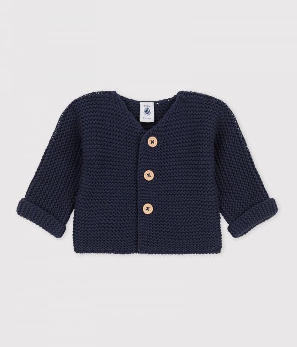 Cardigan bébé tricot point mousse en coton