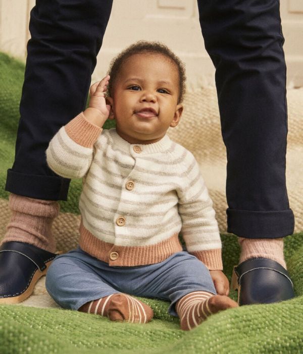 Cardigan à rayures bébé en tricot laine et coton