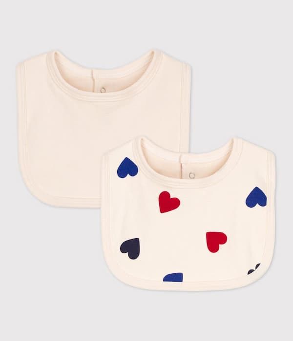 Lot de 2 bavoirs cœur bébé en coton