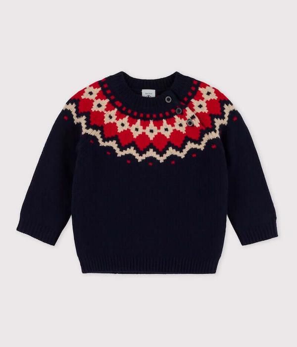 Soldes 50% | Pull bébé tricoté en laine et coton | Petit Bateau TN
