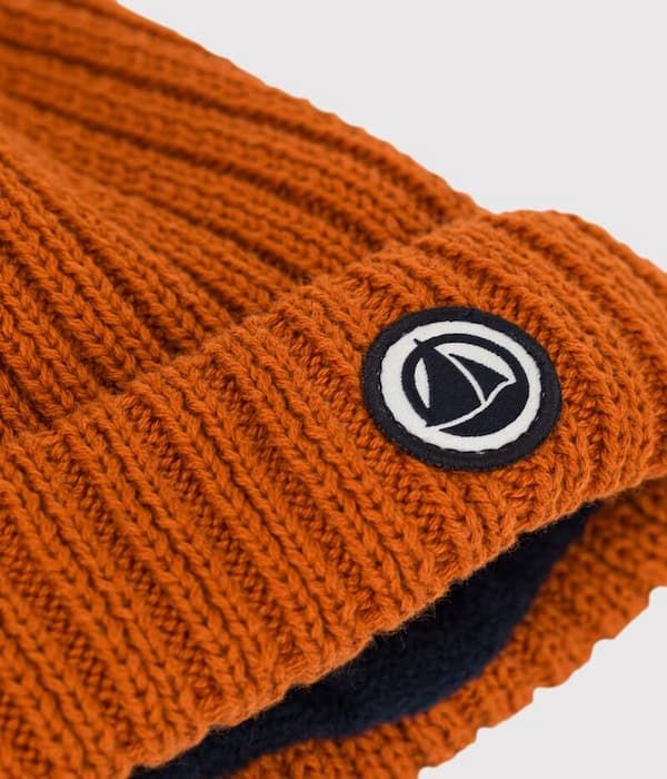 Bonnet bébé en tricot doublé en polaire recyclée