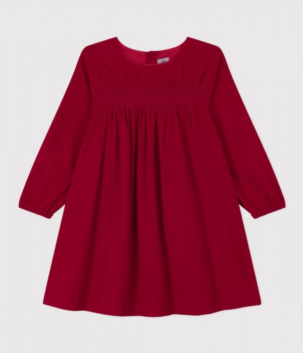 Robe manches longues en velours uni enfant fille