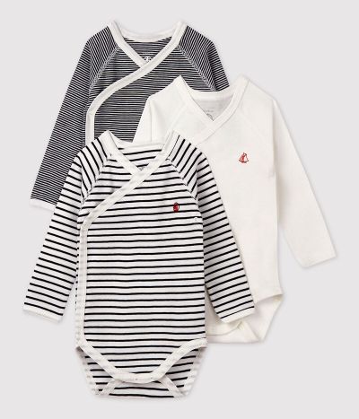 Lot de 3 bodies croisés manches longues en coton bébé