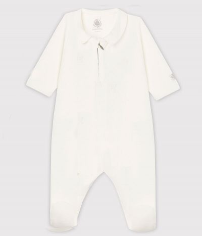 Dors-bien blanc zippé bébé en velours de coton biologique