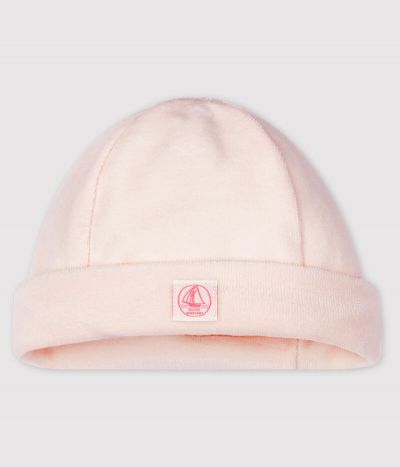 Bonnet naissance bébé en velours de coton biologique