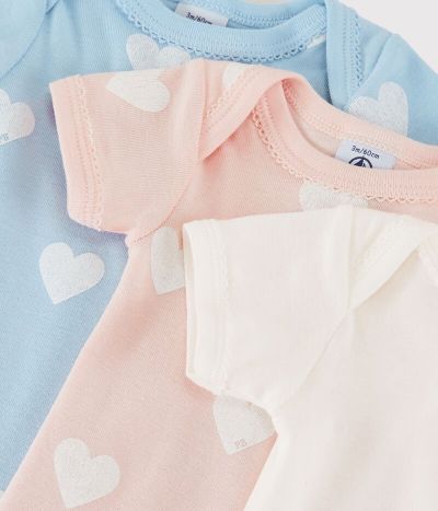 Lot de 3 bodies manches courtes pastel bébé fille en coton biologique