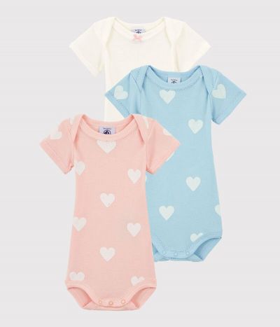 Lot de 3 bodies manches courtes pastel bébé fille en coton biologique