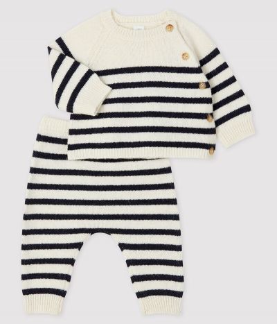 Ensemble 2 pièces à rayures bébé en tricot avec laine