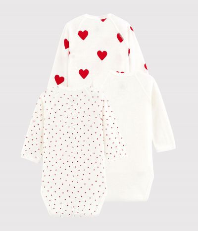 Lot de 3 bodies croisés cœur rouge manches longues bébé en coton biologique