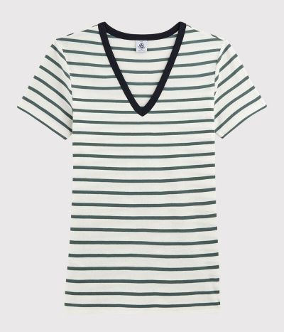 T-shirt col V iconique en coton Femme
