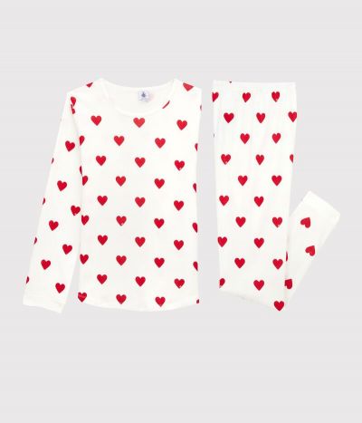 Pyjama fille-femme imprimé cœurs en côte