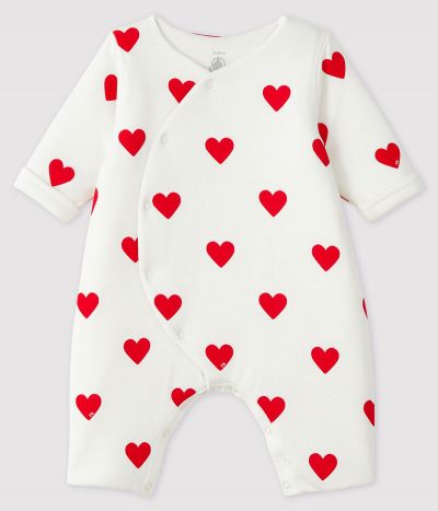 Combinaison longue cœurs rouges bébé fille en côte