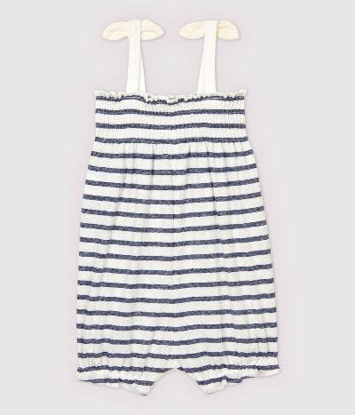 Combinaison courte en coton/lin rayé bébé fille