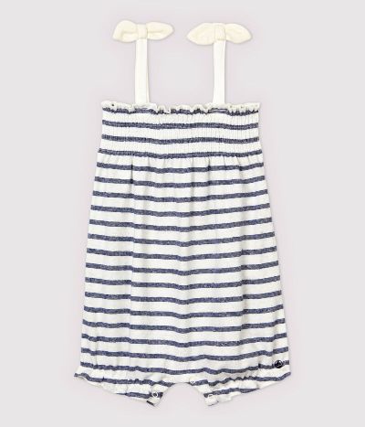 Combinaison courte en coton/lin rayé bébé fille