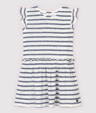 Robe manches courtes en coton/lin rayé bébé fille