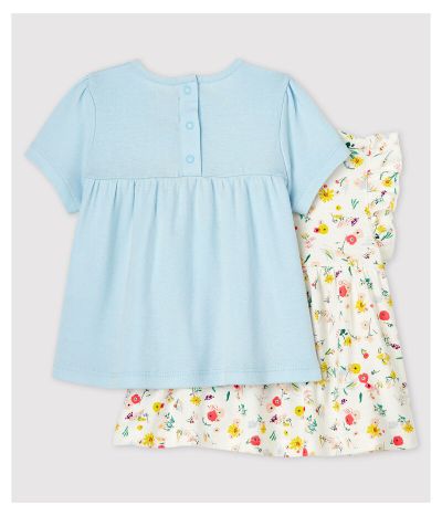 Lot de 2 blouses, unie et imprimée, bébé fille