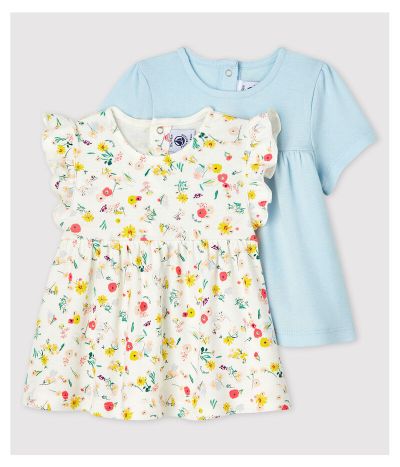 Lot de 2 blouses, unie et imprimée, bébé fille