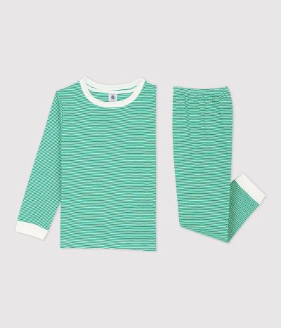 Pyjama milleraies vert petite fille/petit garçon en coton biologique