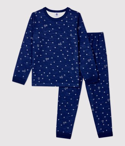 Pyjama jacquard flocons petite fille/petit garçon en laine et coton