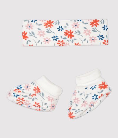 Lot bandeau et chaussons fleuri bébé fille en coton biologique