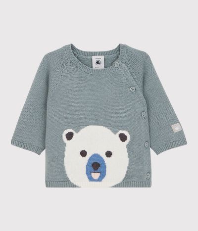 Cardigan ours bébé en tricot laine et coton