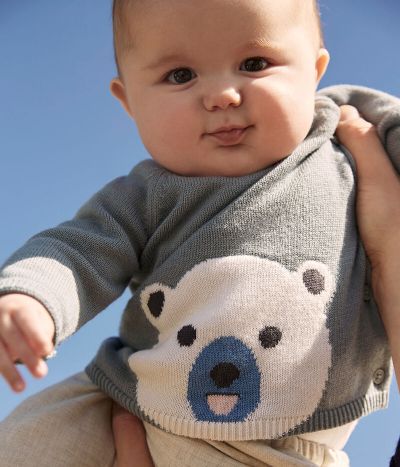 Cardigan ours bébé en tricot laine et coton
