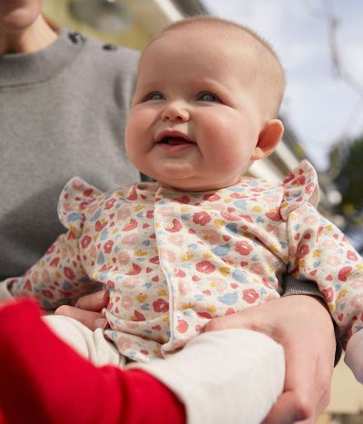 Ensemble 3 pièces imprimé fleurs bébé fille en laine et coton biologique