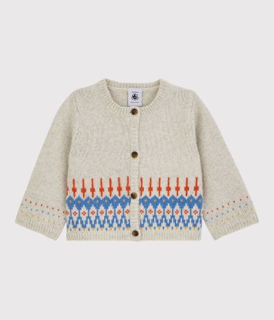 Cardigan jacquard bébé en tricot avec laine.