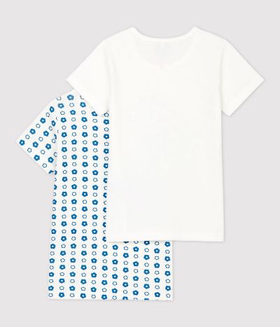 Lot de 2 tee shirts manches courtes imprimé fleur graphique petite fille en coton biologique