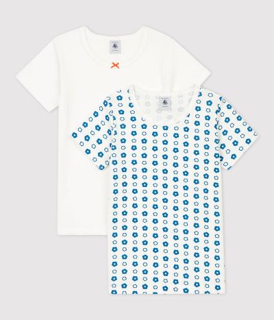 Lot de 2 tee shirts manches courtes imprimé fleur graphique petite fille en coton biologique