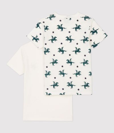 LOT DE 2 TEE SHIRTS MANCHES COURTES IMPRIMÉ CHEVALIERS PETIT GARÇON EN COTON