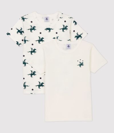 LOT DE 2 TEE SHIRTS MANCHES COURTES IMPRIMÉ CHEVALIERS PETIT GARÇON EN COTON