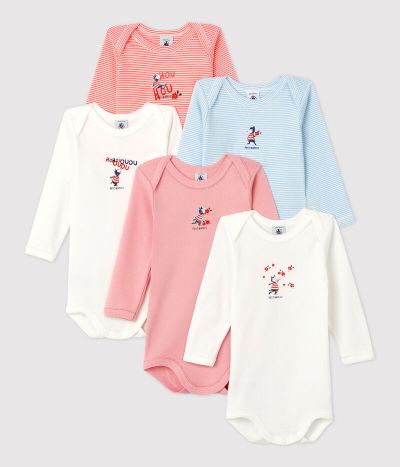 Lot de 5 bodies manches longues bébé fille en coton