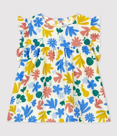 Blouse sans manches imprimée fleuri en popeline bébé