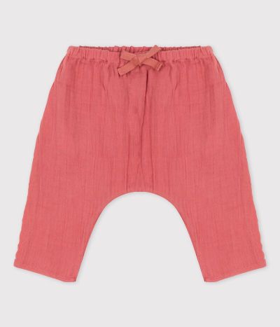Pantalon sarouel uni en gaze de coton bio bébé