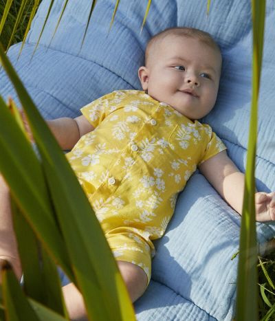 Combinaison courte imprimée Hawaï en popeline bio bébé