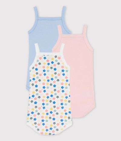 Lot de 3 bodies fleuris bretelles bébé en coton
