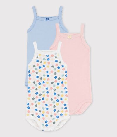 Lot de 3 bodies fleuris bretelles bébé en coton
