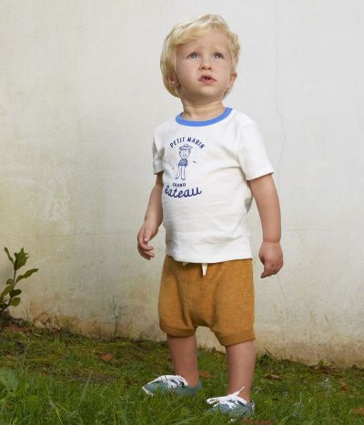 Tee-shirt manches courtes à motif marin en coton bio bébé