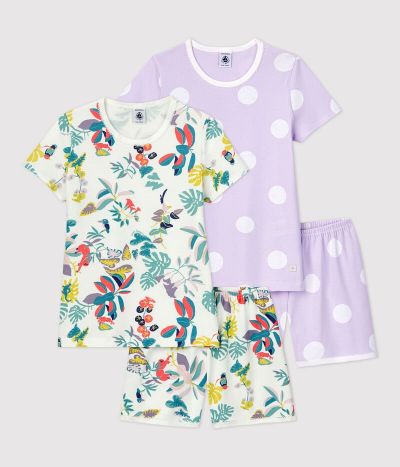 Lot de 2 pyjacourts pois et jungle petite fille en coton