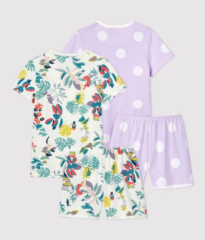 Lot de 2 pyjacourts pois et jungle petite fille en coton