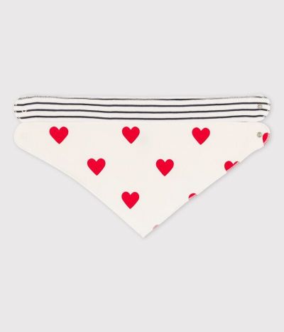 Lot de 2 bandanas-bavoirs bébé cœur en coton
